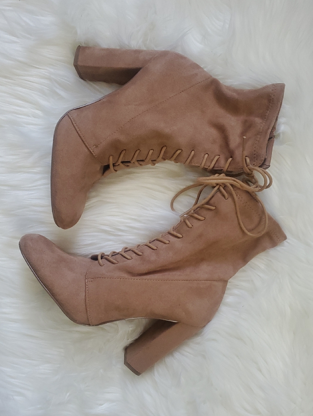 Steve Madden Lace-Up Suede-Look Ankle Boots in Tan